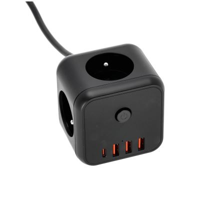 Rallonge cube avec interrupteur LINEA 3x230V + 4xUSB A/C noir