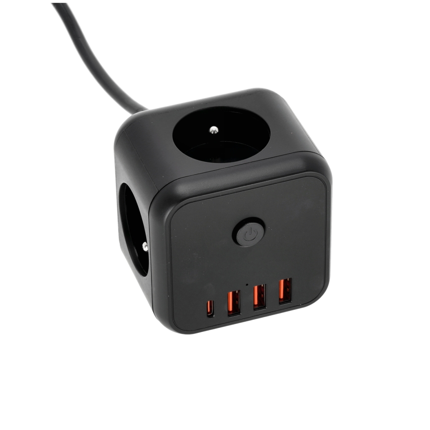 Rallonge cube avec interrupteur LINEA 3x230V + 4xUSB A/C noir