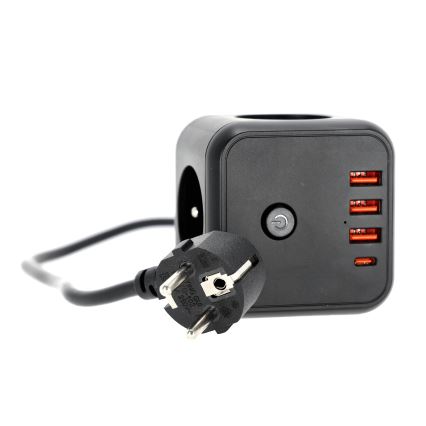 Rallonge cube avec interrupteur LINEA 3x230V + 4xUSB A/C noir
