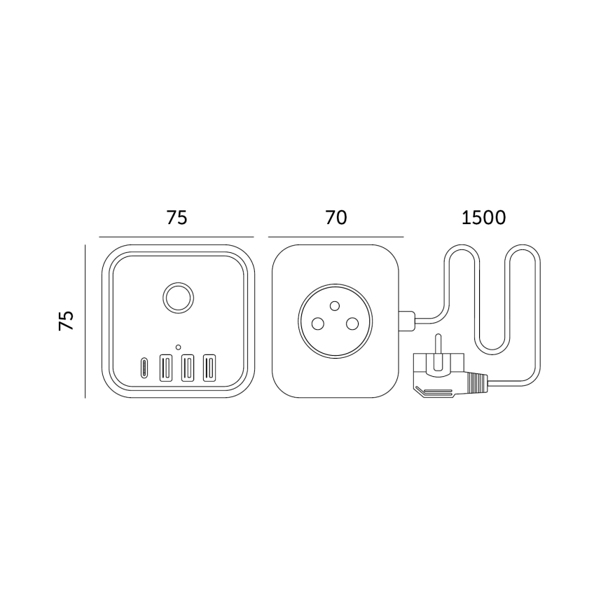Rallonge cube avec interrupteur LINEA 3x230V + 4xUSB A/C noir