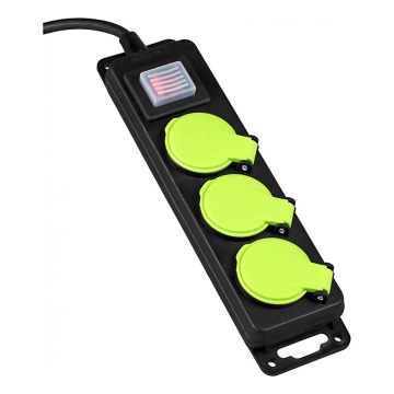 Rallonge électrique 10 m à 3 prises avec interrupteur, IP44