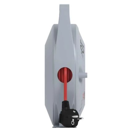 Rallonge enroulable 10 m avec 4 prises, gris/rouge