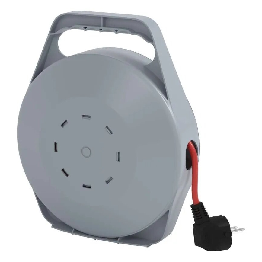 Rallonge enroulable 10 m avec 4 prises, gris/rouge