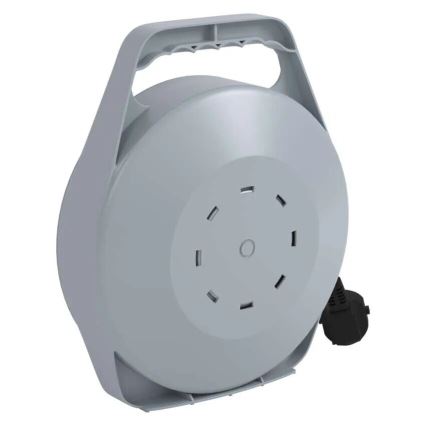 Rallonge enroulable 10 m avec 4 prises, gris/rouge