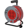Rallonge enrouleur 4 prises 15m rouge/gris