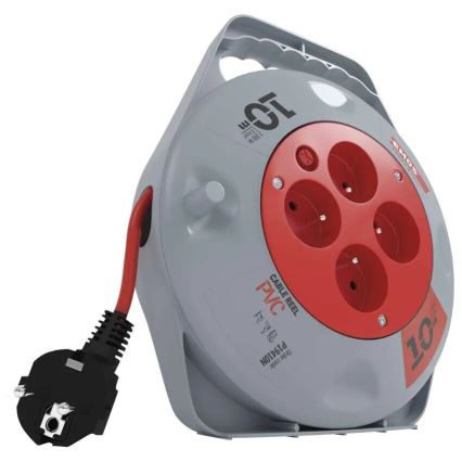 Rallonge sur tambour avec 4 prises 10m gris/rouge
