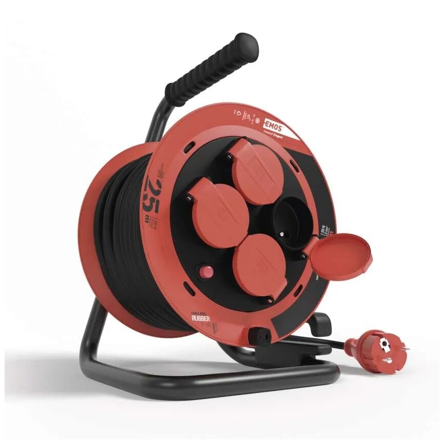 Rallonge sur tambour avec 4 prises 25m IP44 rouge
