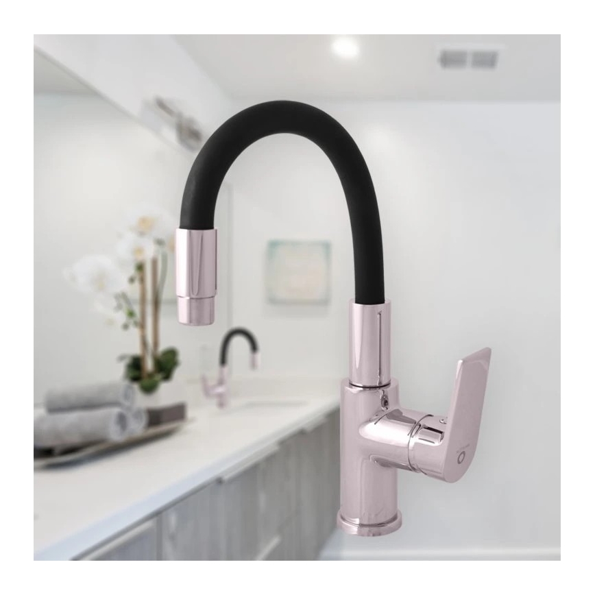 RAV Slezák CO119.0/15 - Robinet d'évier à bec flexible COLORADO 25 cm noir/chrome brillant