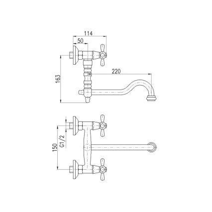 RAV Slezák MK101.5/29SM - Mitigeur évier/lavabo MORAVA RETRO 16,3 cm laiton vieilli