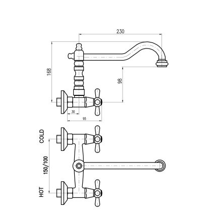 RAV Slezák MK102.5/28SM - Mitigeur lavabo/évier MORAVA RETRO 16,8 cm laiton vieilli