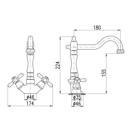 RAV Slezák MK121.0/8CMATSM - Mitigeur pour lavabo + bonde MORAVA RETRO 22,4 cm noir/laiton