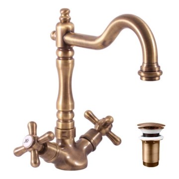 RAV Slezák MK121.0/8SM - Mitigeur lavabo/évier + bonde MORAVA RETRO 22,4 cm en laiton vieilli
