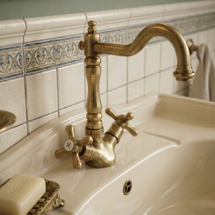 RAV Slezák MK121.0/8SM - Mitigeur évier/lavabo + bonde MORAVA RETRO 22,4 cm, laiton ancien