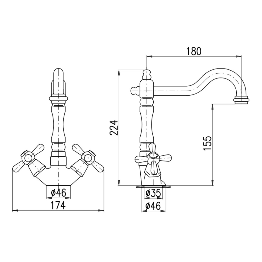 RAV Slezák MK121.0/8SM - Mitigeur évier/lavabo + bonde MORAVA RETRO 22,4 cm, laiton ancien