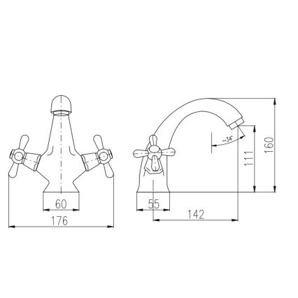 RAV Slezák MK128.0CMATSM - Wastafelmengkraan MORAVA RETRO 16 cm zwart/messing