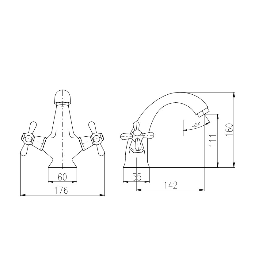RAV Slezák MK128.0CMATSM - Wastafelmengkraan MORAVA RETRO 16 cm zwart/messing