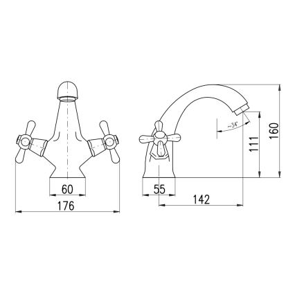 RAV Slezák MK128.0SM - Mitigeur de lavabo MORAVA RETRO 16 cm, finition laiton vieilli