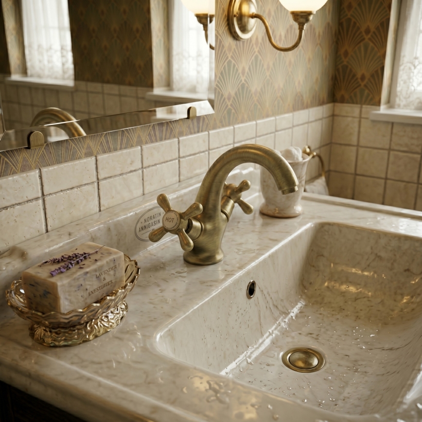 RAV Slezák MK128.0SM - Mitigeur de lavabo MORAVA RETRO 16 cm, finition laiton vieilli