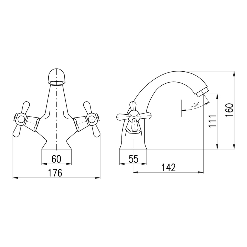 RAV Slezák MK128.0SM - Wastafelkraan MORAVA RETRO 16 cm antiek messing