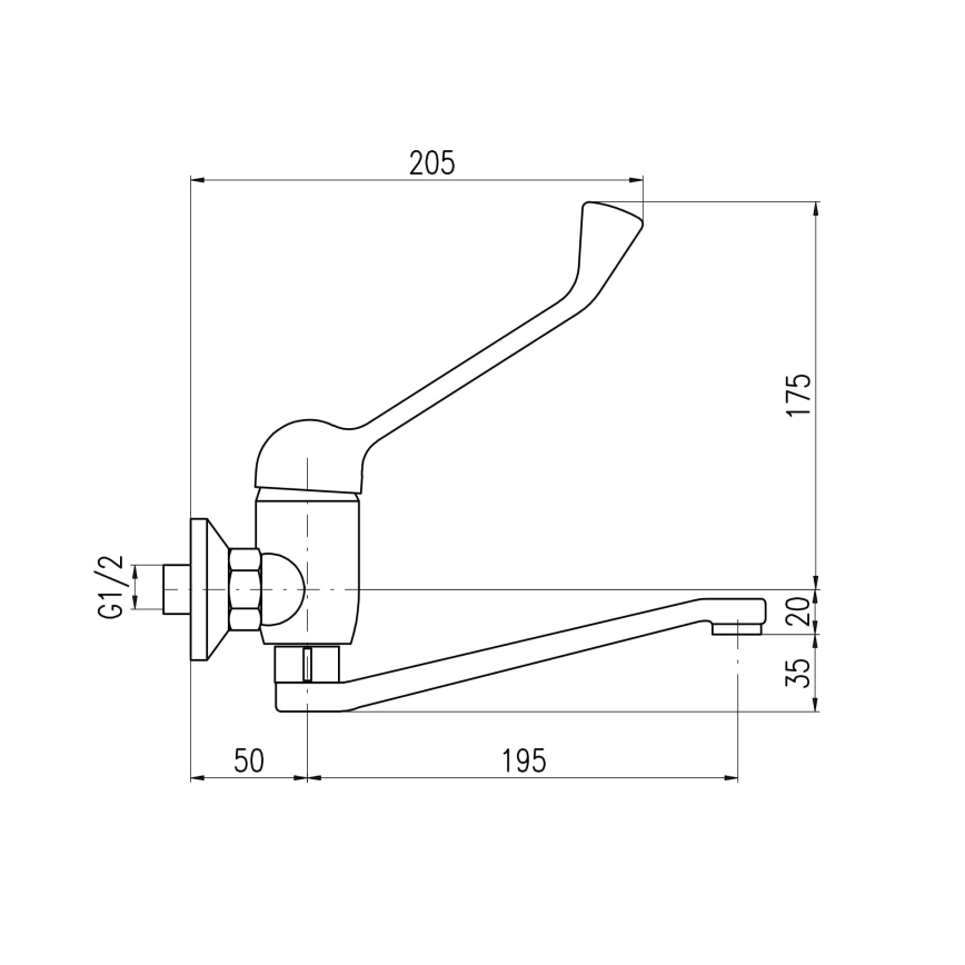 RAV Slezák SA601.5/26 - Wastafelmengkraan met medische hendel SAZAVA 23 cm glanzend chroom