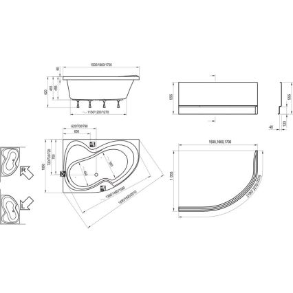 Ravak C421000000 - Baignoire d'angle ROSA 170x105 cm acrylique/blanche