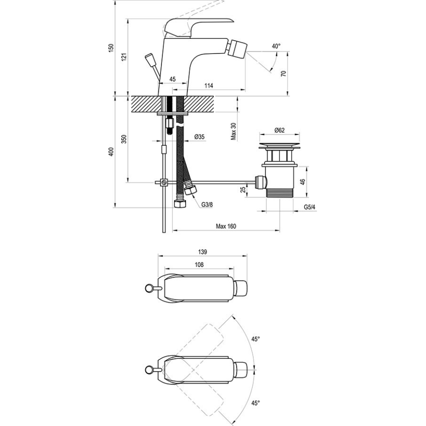 Ravak X070122 - Mitigeur pour bidet FLAT, chrome brillant