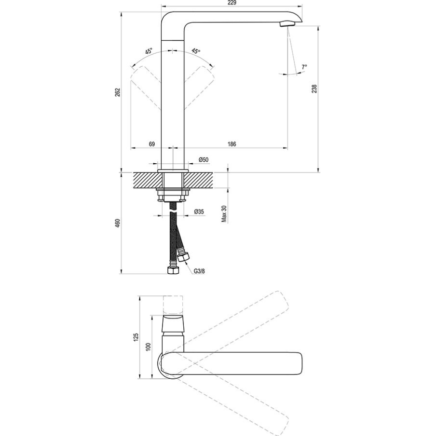 Ravak X070125 - Wastafel-/gootsteenkraan FLAT 26,2 cm glanzend chroom