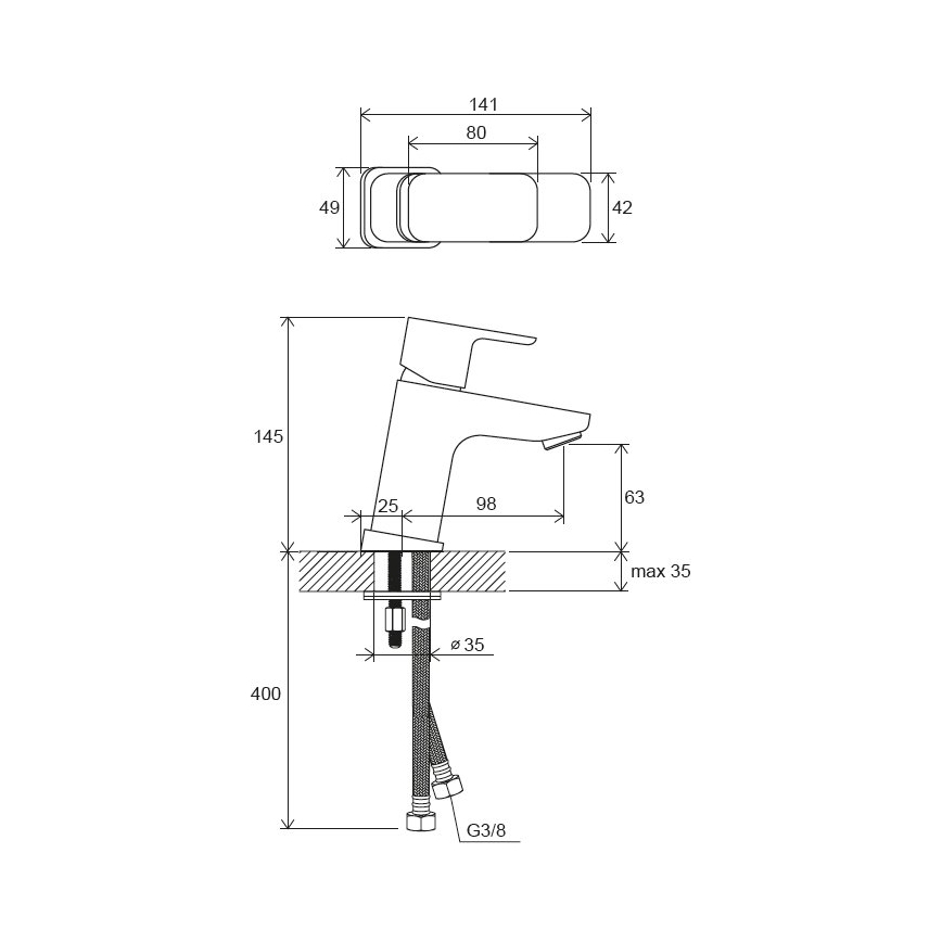 Ravak X070148 - Wastafelkraan FREE 14,4 cm zwart