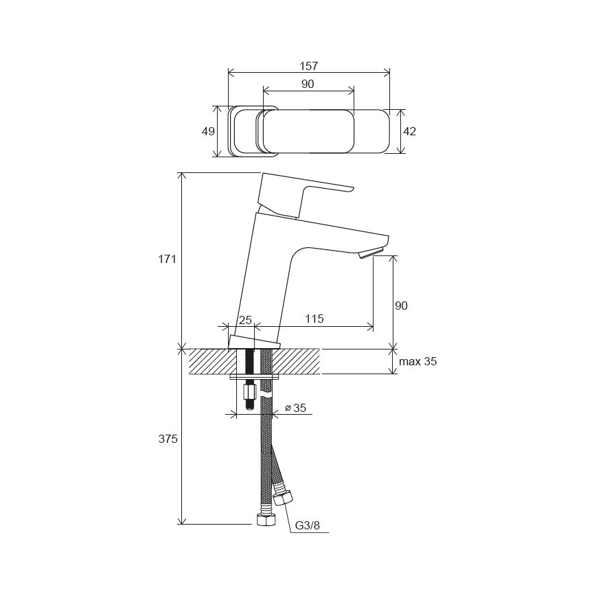 Ravak X070150 - Mitigeur pour lavabo FREE 17,2 cm noir