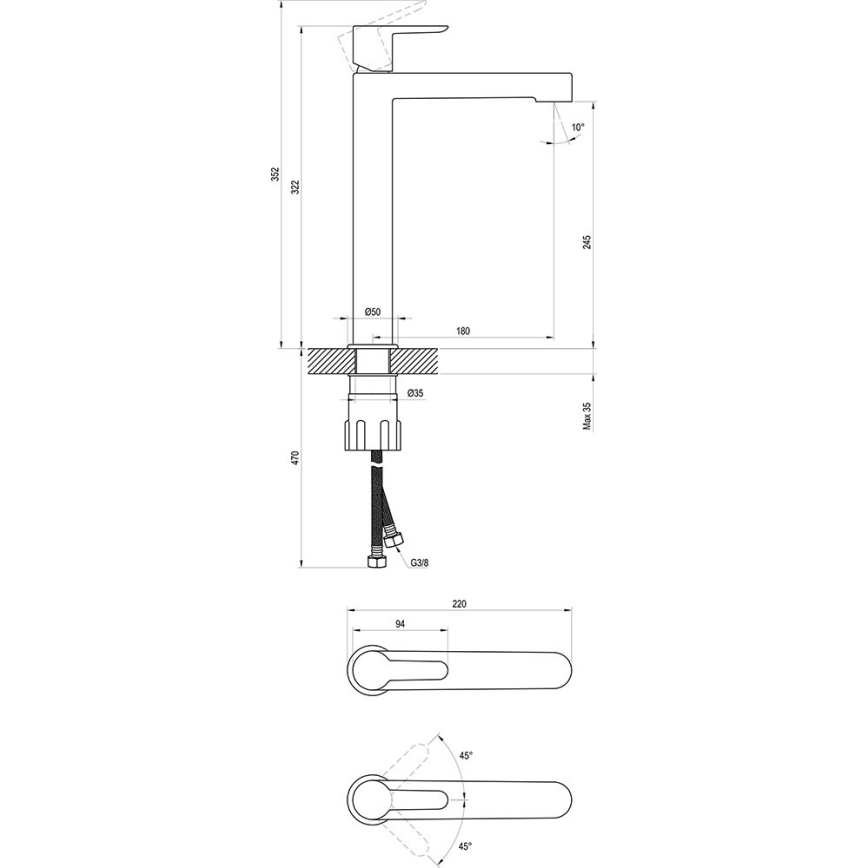 Ravak X070182 - Wastafelkraan PURI 32,2 cm zwart