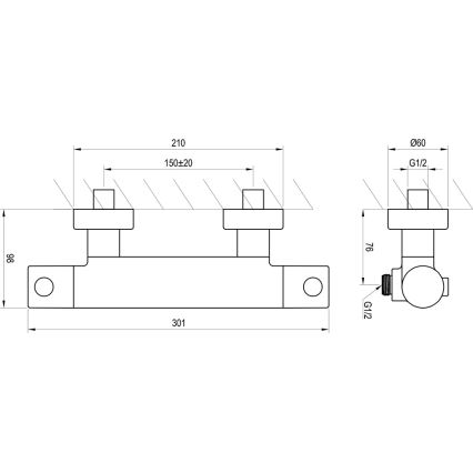 Ravak X070188 - Thermostatische douchemengkraan PURI, zwart