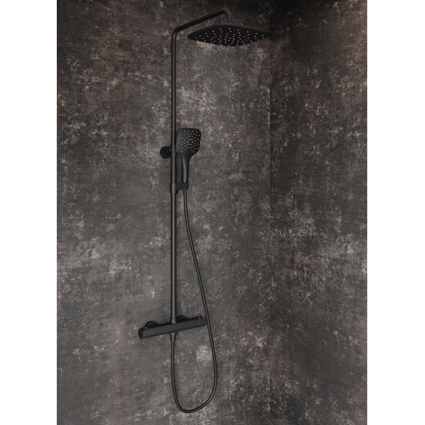 Ravak X070443 - Ensemble de douche avec mitigeur thermostatique FLAT, finition noir mat