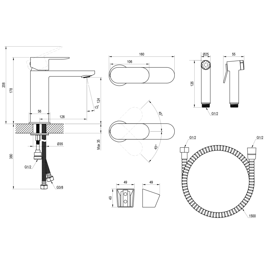 Ravak X070450 - Wastafelmengkraan met bidetdouche CHROME glanzend chroom