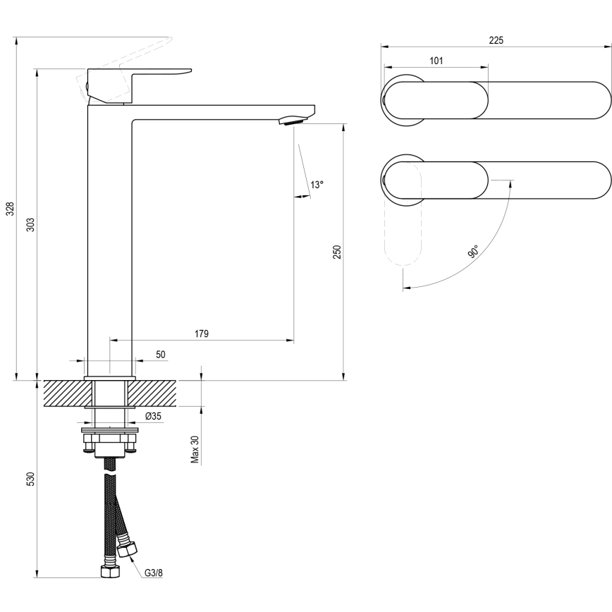 Ravak X070461 - Wastafelmengkraan CHROME 30 cm zwart
