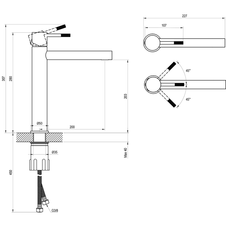Ravak X070645 - Mitigeur pour lavabo NOX 28 cm, acier inoxydable brossé
