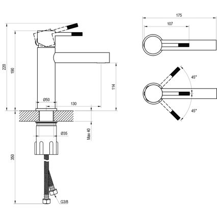 Ravak X070648 - Mitigeur de lavabo NOX 19 cm noir mat