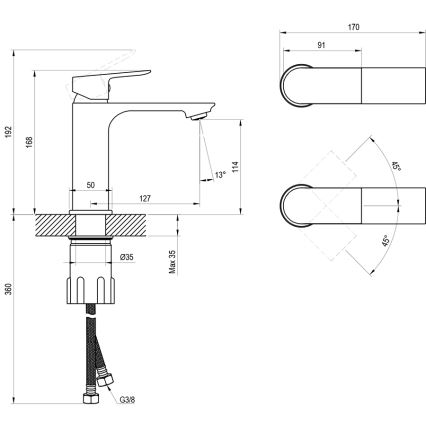 Ravak X070652 - Mitigeur pour lavabo PLAN 16,8 cm, graphite brossé