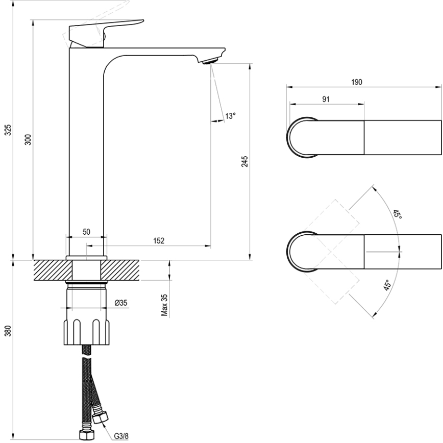Ravak X070653 - Mitigeur pour lavabo PLAN 30 cm graphite brossé