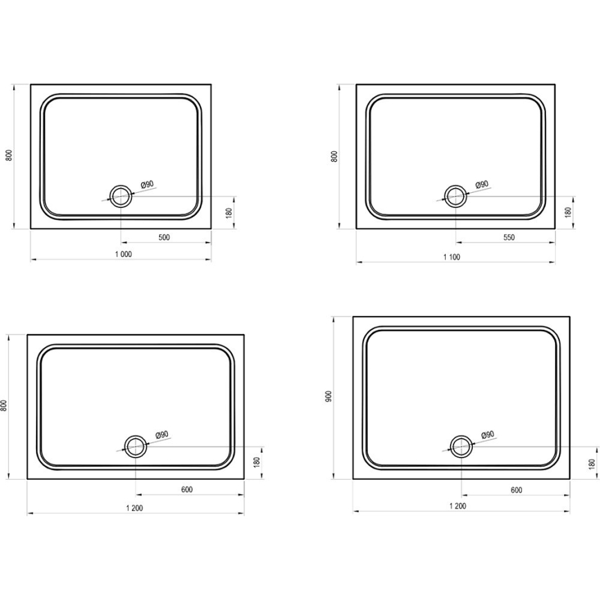 Ravak XA04A701010 - Receveur de douche rectangulaire GIGANT 100 x 90 cm blanc