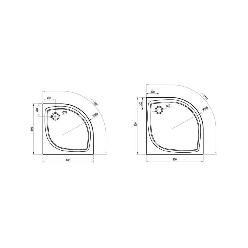 Ravak XA237711010 - Kwadrant douchebak ELIPSO 90x90 cm wit