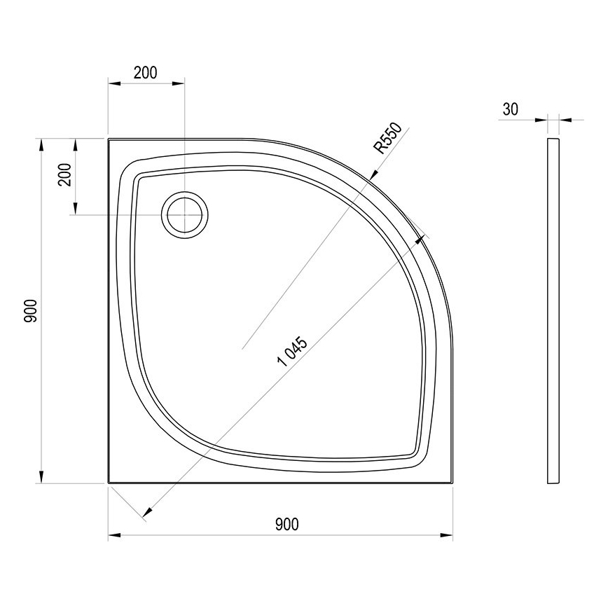 Ravak XA237711010B - Receveur de douche quart de cercle ELIPSO 90 x 90 cm, blanc