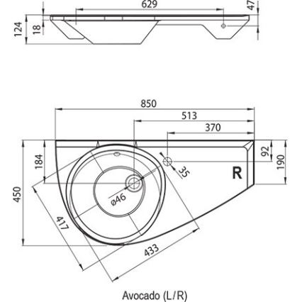 Ravak XJ1L1100000 - Lavabo suspendu AVOCADO 85 x 45 cm marbre reconstitué/blanc