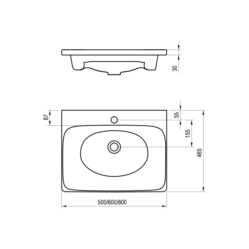 Ravak XJX01250000 - Inbouwwastafel BALANCE 50x46,5 cm keramiek/wit