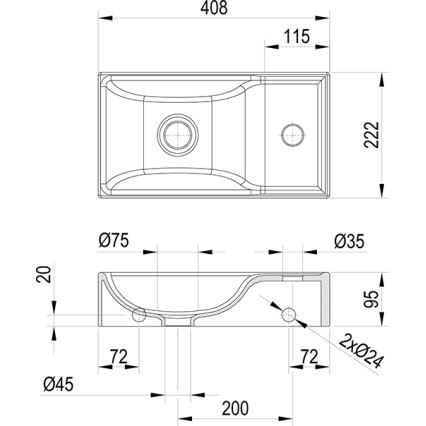 Ravak XJXL1240000 - Lavabo suspendu VEDA 40,8x22,2 cm céramique/blanc