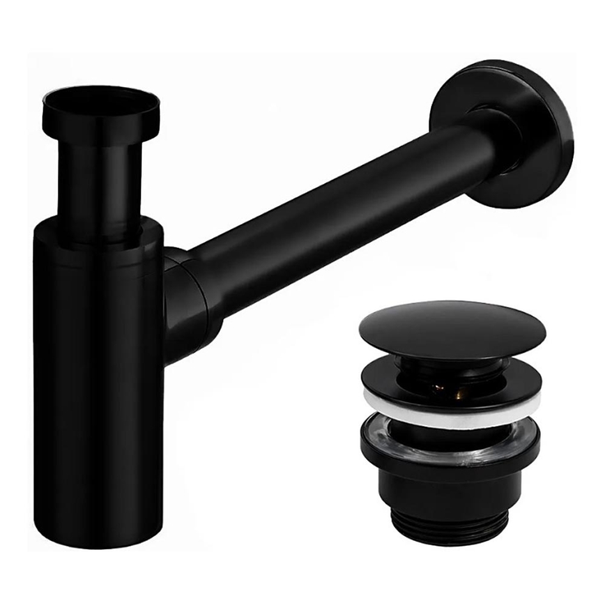 REA-A5215 - Siphon pour lavabo avec bonde CLICK-CLACK Ø 6,4 cm, noir mat
