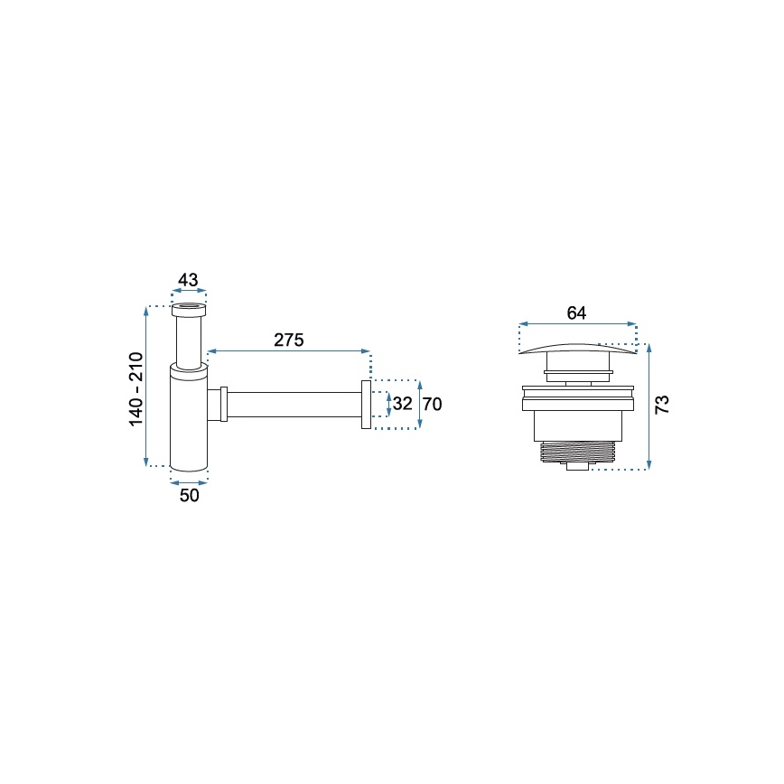 REA-A5692 - Siphon de lavabo avec bonde CLICK-CLACK Ø 6,4 cm doré