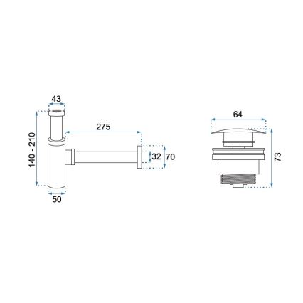 REA-A6952 - Siphon pour lavabo avec bonde CLICK-CLACK, Ø 6,4 cm, blanc