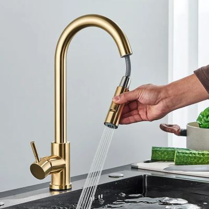 REA-B0669 - Mitigeur d'évier à douchette extractible FRESH 39,5 cm doré