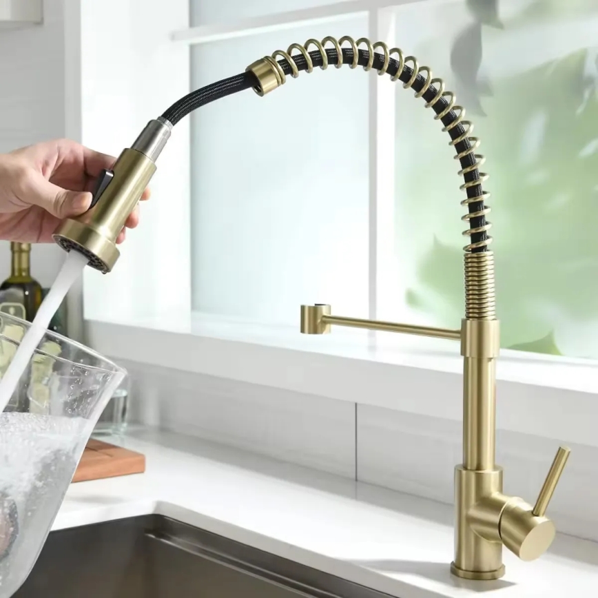 REA-B4821 - Keukenkraan met uittrekbare uitloop COLIN 42,5 cm geborsteld goud