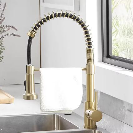 REA-B4821 - Keukenkraan met uittrekbare uitloop COLIN 42,5 cm geborsteld goud
